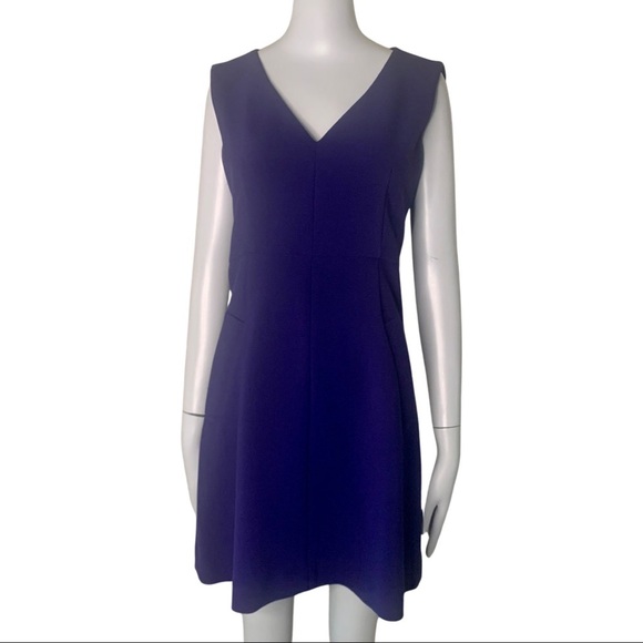 DIANE VON FURSTENBURG Halle Ponte Knit Purple Sleeveless Dress V-Neck Size 8 - Picture 4 of 16